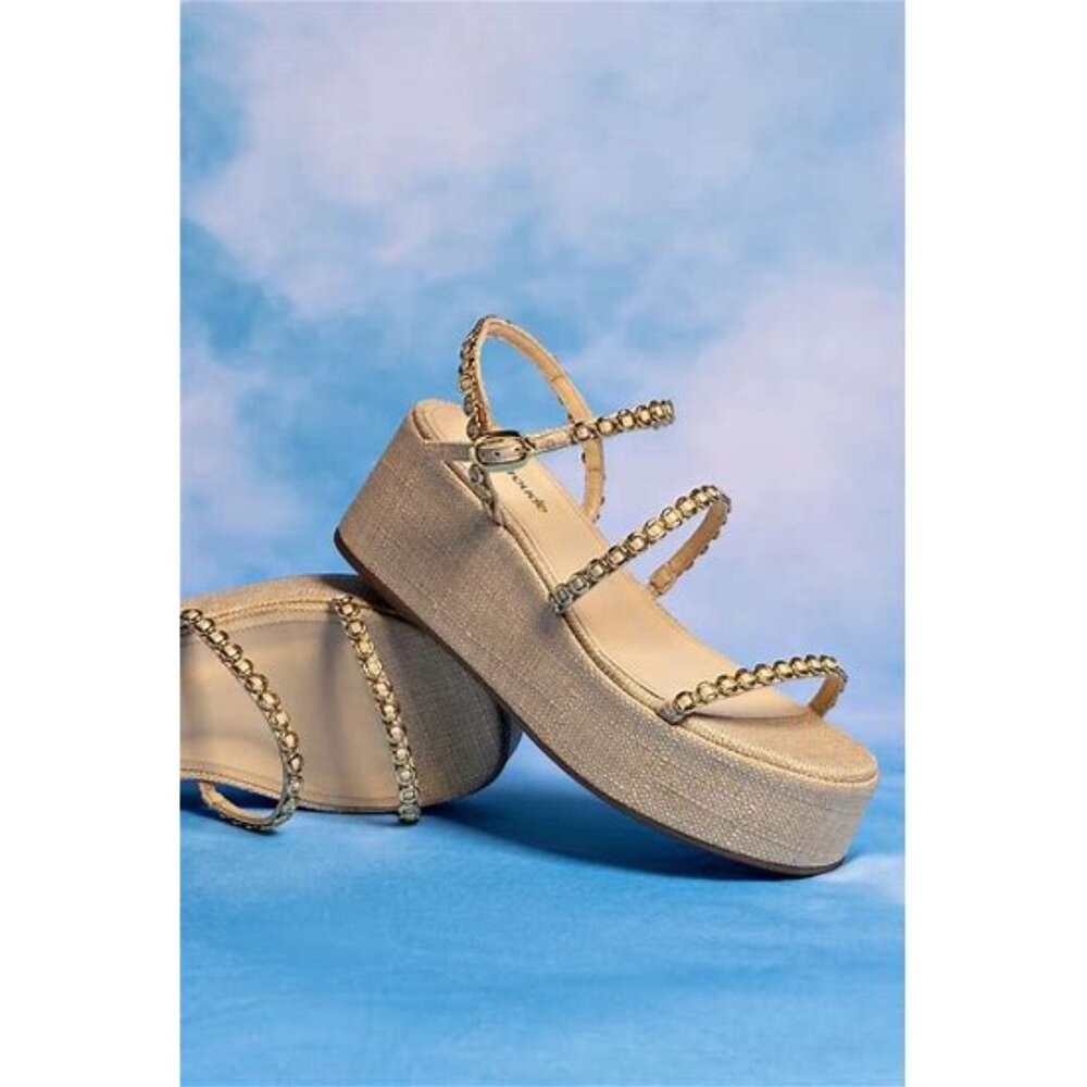 Larroude Gio Milanina Flatform Sandal In Beige Raffia